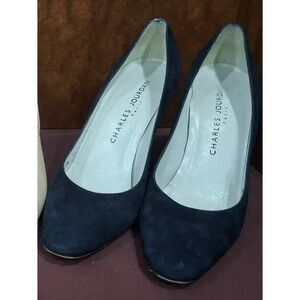 Vintage Charles Jourdan Navy Blue Suede Womens Heels Size 9
